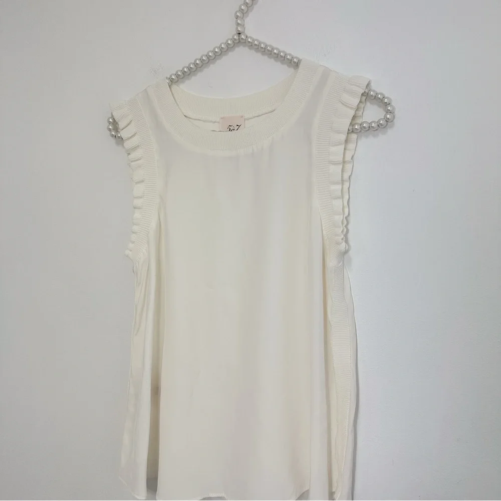 Cinq à Sept Ruffle Trimmed 100% Silk Top in Ivory